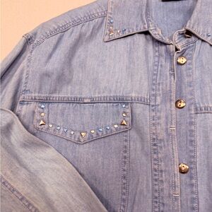 Denim Button Down Shirt with Stud Details